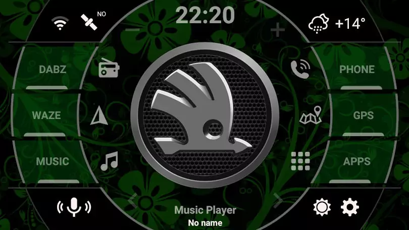 Skoda Logo on android car launcher agama with green flowers