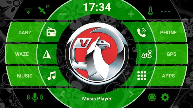 Vauxhall logo on android headunit green flowers AGAMA