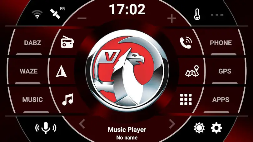 Vauxhall logo on android headunit with red steel