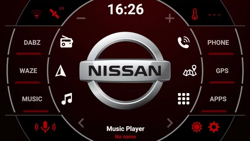 Nissan Logo on Android Headunit Red AGAMA Launcher