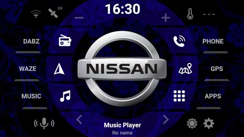 Nissan logo on android head unit screen Blue flowers