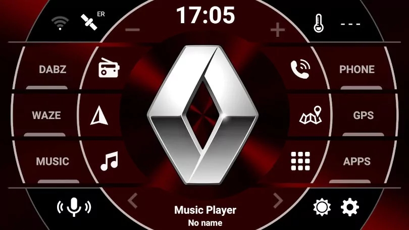 Renault Logo on Android Headunit screen in Red steel