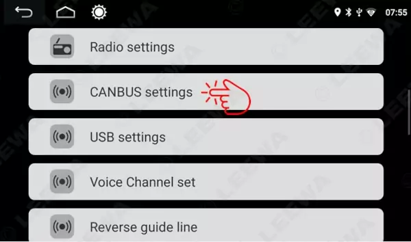 enter can bus setting for android headunit