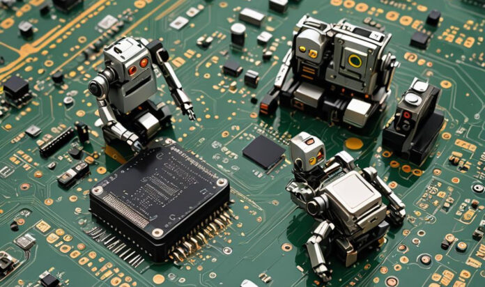 Robots testing an Integrated circuit
